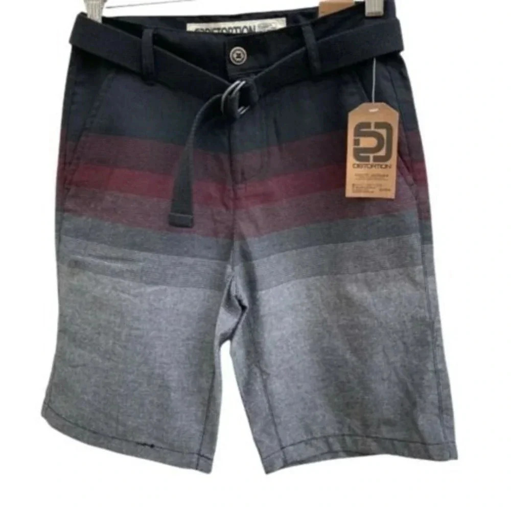Distortion Boy's Size 8 Red Black & Gray Belted Five-pocket 9" inseam Shorts New